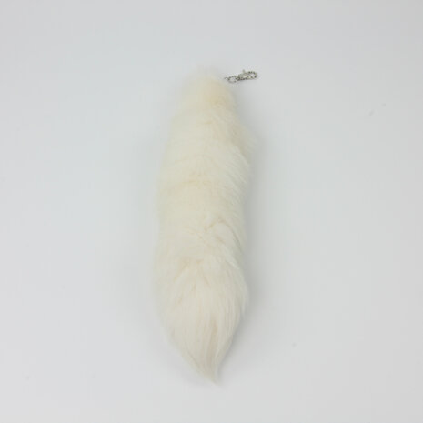Vossenstaart sleutelhanger 36cm wit