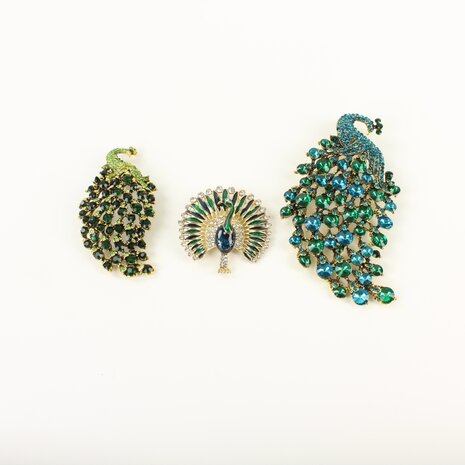 Set 3 Pauwen Broches met strass-steentjes - foto 1