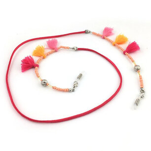 Brillenkoord hip Ibiza tassel kraaltjes touw roze Brillenkoord hip Ibiza tassel kraaltjes touw roze