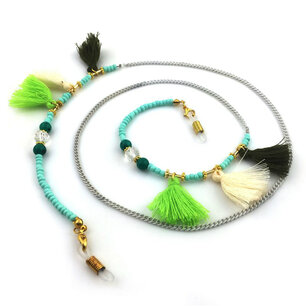 Brillenkoord hip Ibiza kraaltjes tassel groen Brillenkoord hip Ibiza kraaltjes tassel groen