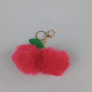 Kersen imitatiebont fluffy ball pompom sleutelhanger